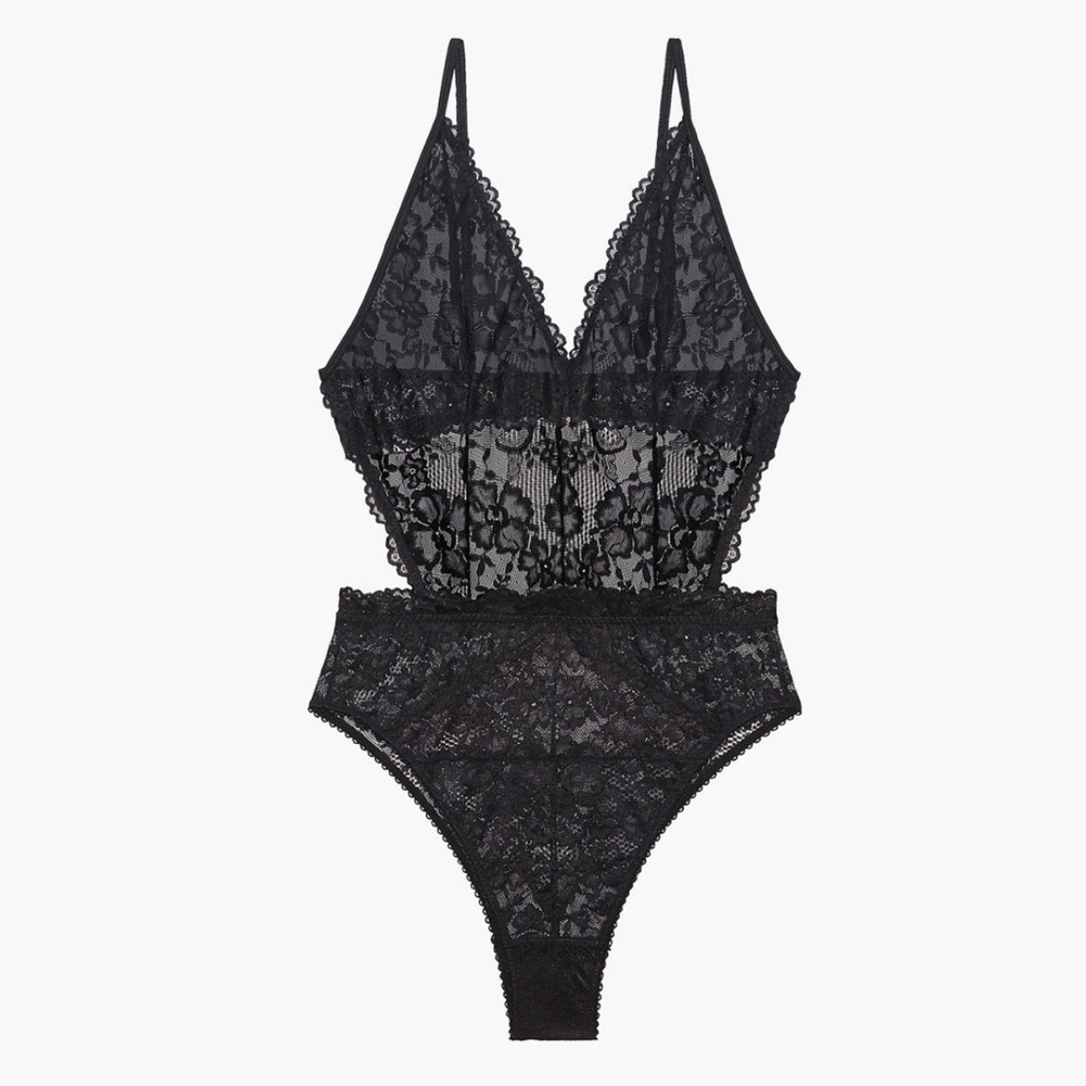 Savage x Fenty black lace teddy bodysuit medium Never worn lingerie y2k sheer